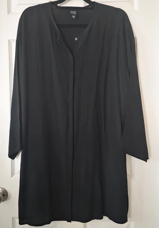 Eileen Fisher Dresses & Skirts - Eileen Fisher Black 100% Silk Georgette Crepe Shirt Dress Tunic Blouse Sz Large
